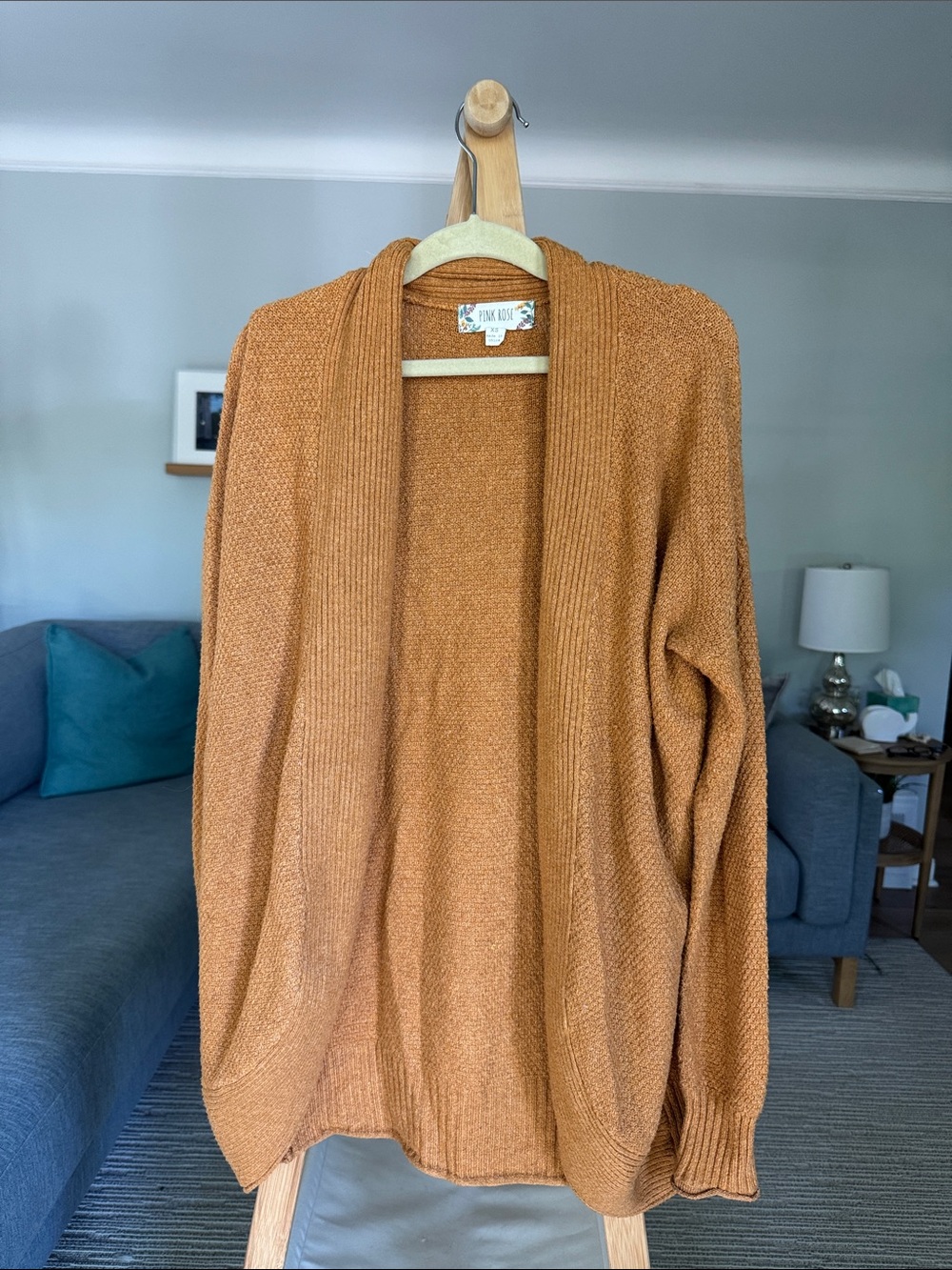 Pink Rose Shawl-Collar Cardigan - Mustard Yellow